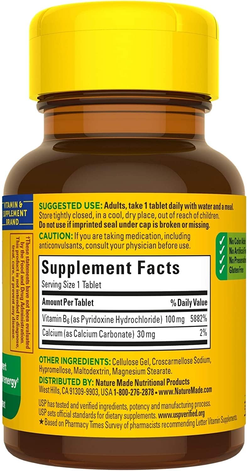 Nature Made Vitamin B6 100 mg Tablets (Pack of 4) - görsel 3