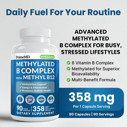 PrimeMD Methylated B Complex with – Vitamin B2 (Riboflavin): Aids in energy production and antioxidant defence. – Image 2
