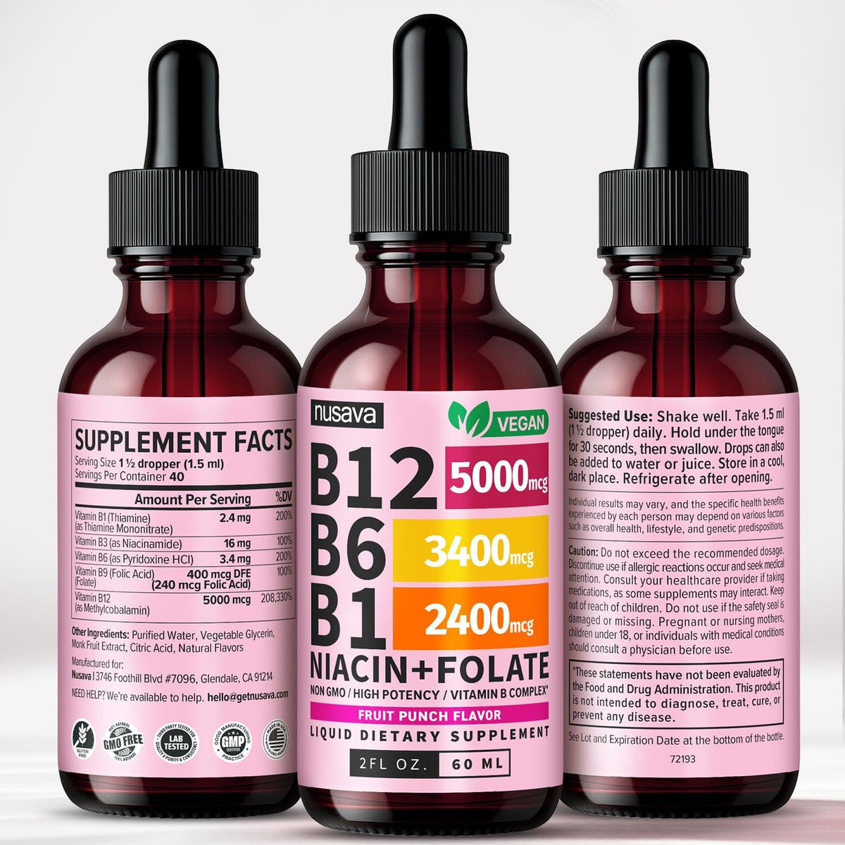 NUSAVA Vitamin B12 Liquid Drops 5000mcg - – Clean Ingredients: The formula is vegan, non-GM, Gluten Free, and – Image 9