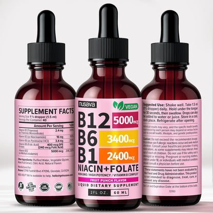 NUSAVA Vitamin B12 Liquid Drops 5000mcg - – Clean Ingredients: The formula is vegan, non-GM, Gluten Free, and – Image 9