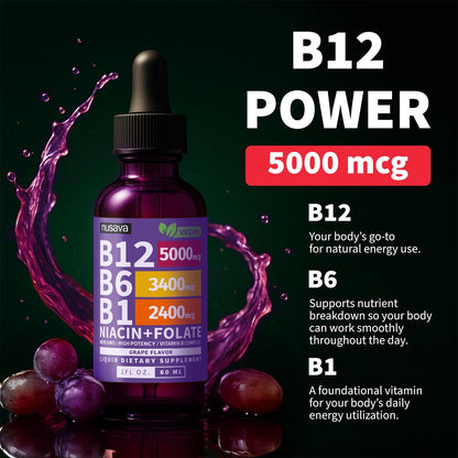 NUSAVA Vitamin B12 Liquid Drops 5000mcg with – Digestive balance – Image 5