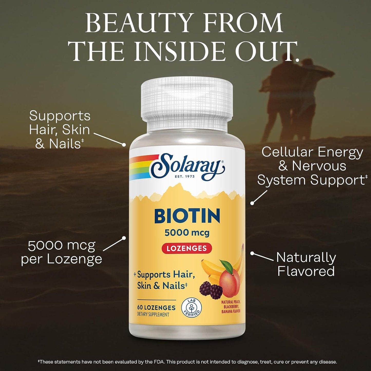 SOLARAY Biotin Supplement 5000 mcg - Pure Biotin for Hair, Skin and Nails - 60 Lozenges - görsel 3