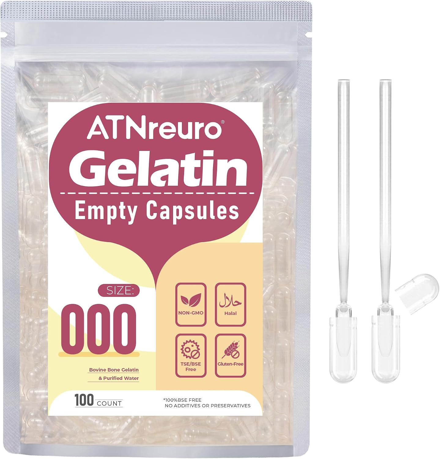 ATNreuro Empty Gelatine Capsules Size 000 (500 Count) with 2 Micro Spoons - görsel 9
