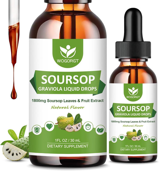 (2 Pack) Soursop Graviola Liquid Drops - 1800mg Soursop Extract - High Absorption Liquid for Immune Support, Antioxidant, Relaxation - Sugar Free - 30 ml