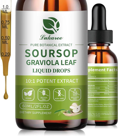 Lukaree Pure Soursop Graviola Leaf Extract for Immunity, Gut Health & Natural Energy Support – Soursop Bitters Liquid with – Image 1