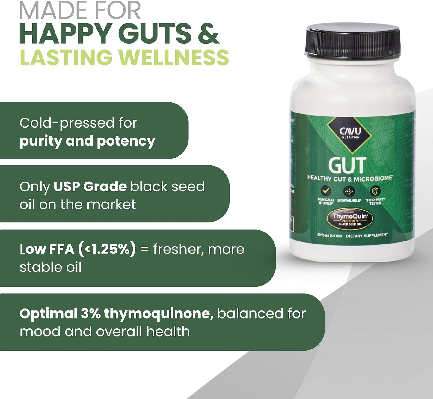 Gut Health Supplements for Healthy Digestion & Gut Repair | Advanced Formula with Bioavailable Black Seed Oil with 3% Thymoquinone | Gut Health Supplements for Women's & Men | 60 Soft-gels - görsel 3