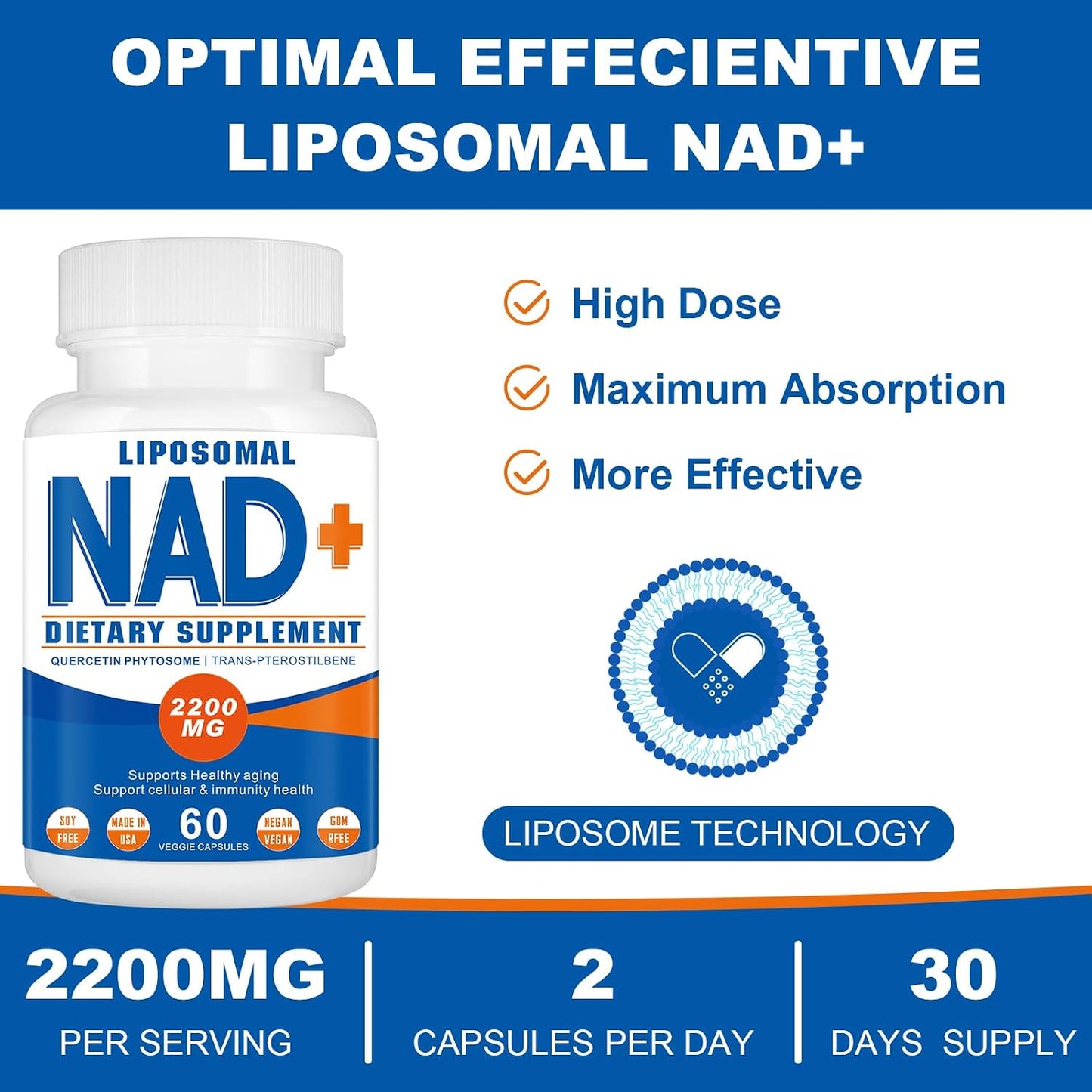 2200mg Liposomal NAD+ Supplement, 60 Capsules | NAD Supplement for Men and Women's, Enhances Cell Energy & Ageing Defence - görsel 6