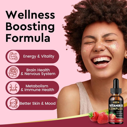 CFILIHTC Vitamin B Complex Liquid Drops - B1, B2, B3, B5, B6, B7, B9, Methyl B12 5000mcg - Strawberry Flavour - Vegan – Image 2