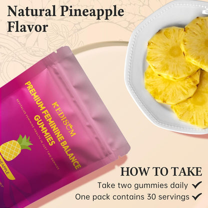 KEDISOM Premium Feminine Balance Gummies – Women's's Health & Wellbeing – Hawaiian Pineapple (60 Gummies) – Image 8