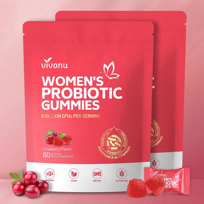 VivoNu Women's's Probiotic Gummies - Feminine Balance Support with Cranberry, 60 Count – Image 1