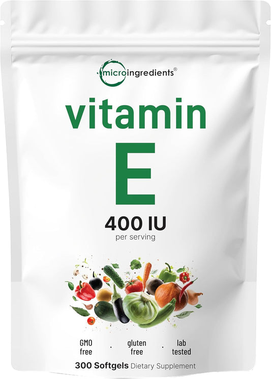Micro Ingredients Vitamin E 400IU, 300 Soft-gels – Image 1