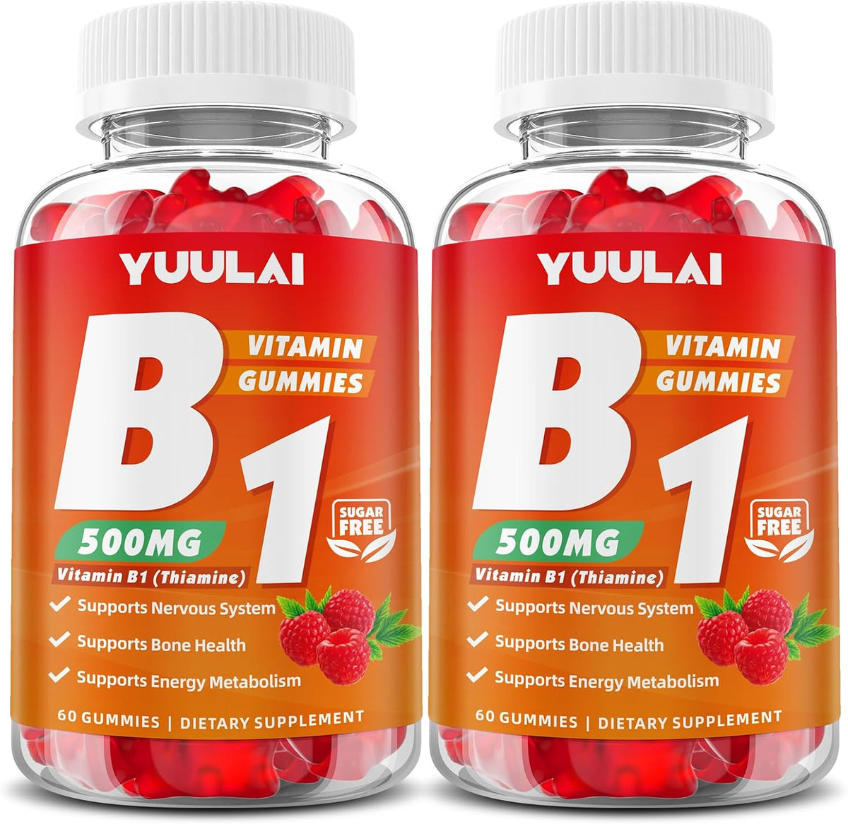 Pack of 2 Vitamin B1 Gummies 500mg for Adults & Kids, Thiamine B1 Supplement with Magnesium, Vitamin B1 Supplement for – Image 1
