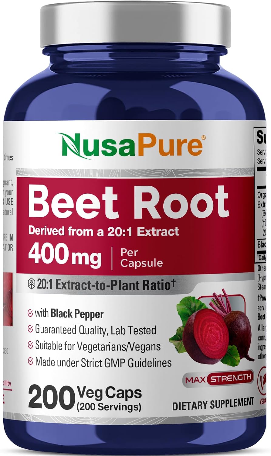 NusaPure Organic Beetroot, 400 mg, 200 Veg Capsules (Vegan, Non-GM) - görsel 1