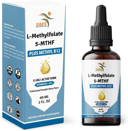 L-Methylfolate 15mg + Methyl B12 Liquid Drops, No Fillers, High Potency Sublingual Formula, Active 5-MTHF & Bioactive B12 – Image 1