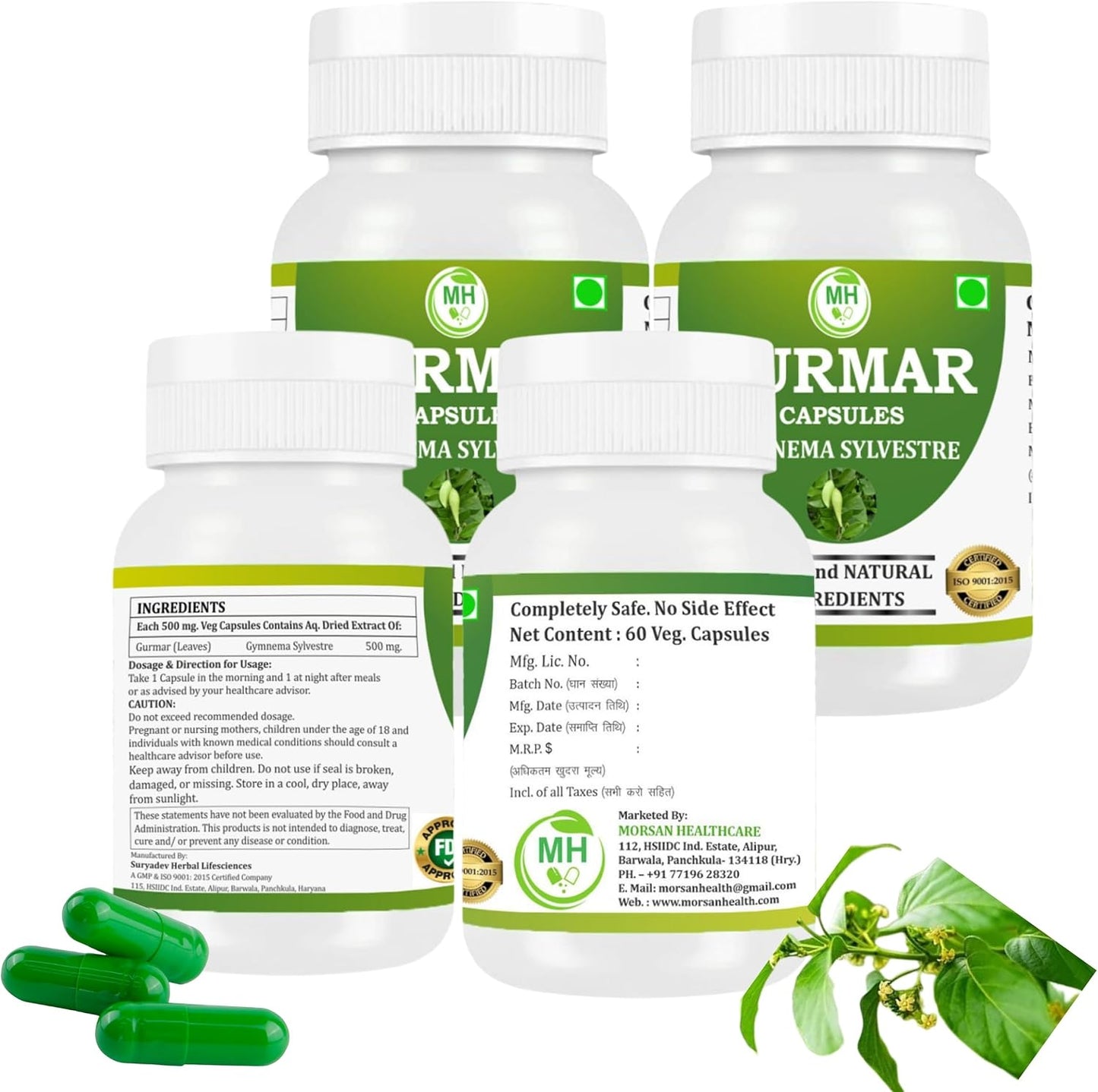 Morsan Healthcare Gurmar (Gymnema sylvestre) 500mg Capsules – 240 Vegan Capsules - görsel 4
