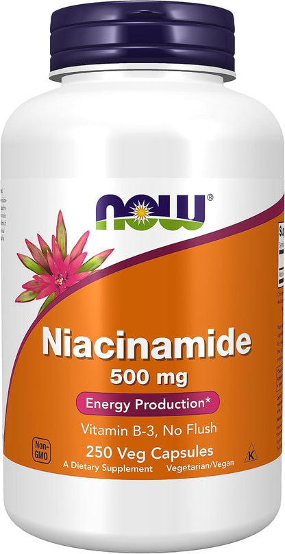 NOW Foods Niacinamide 500mg Vitamin B-3 Capsules, 100 Count (3 Pack)