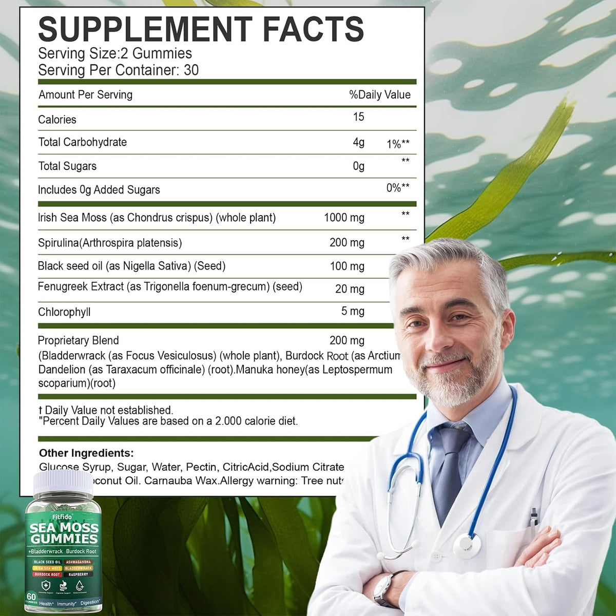 Irish Sea Moss Gummies 3000mg with Bladderwrack, 60 Count – Image 7