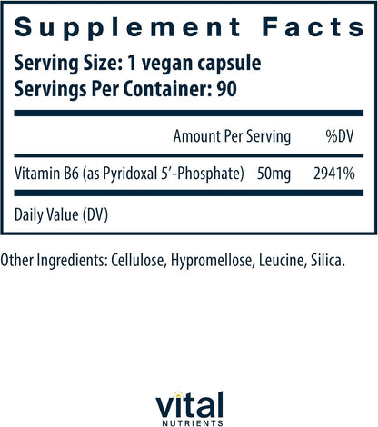Vital Nutrients Pyridoxal-5-Phosphate – Activated Vitamin B6 Supplement
