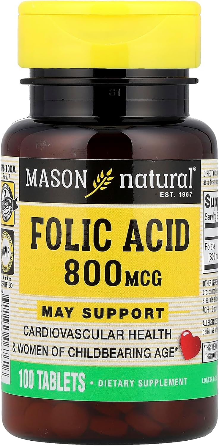 Mason Natural Folic Acid Tablets, 800 mcg, 100 Tablets - görsel 1
