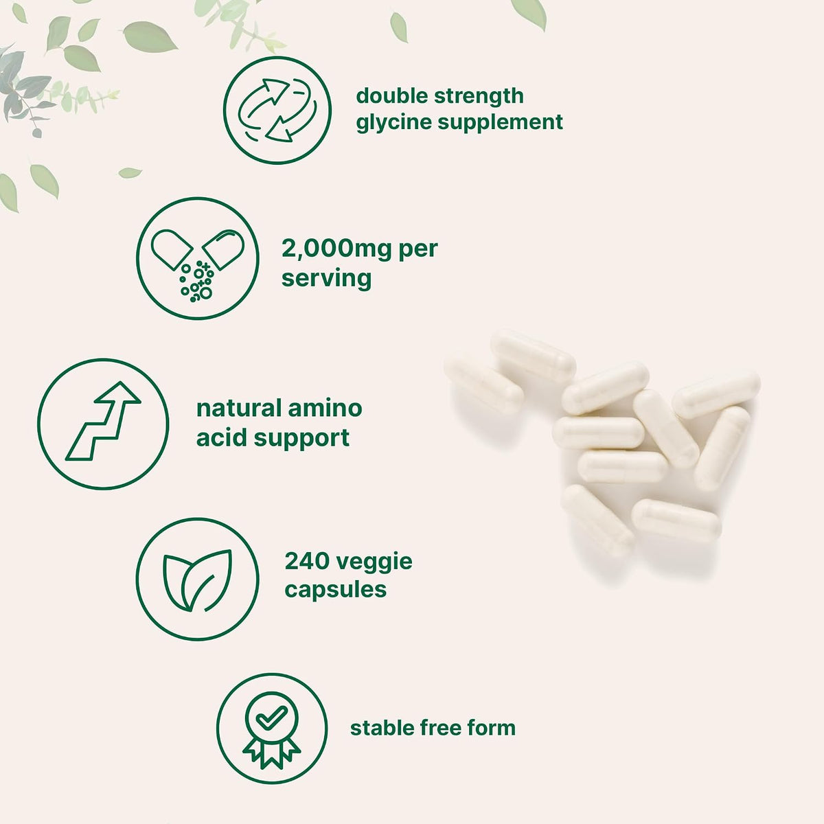 Glycine 2,000mg per Serving - 240 Vegetable – Vegetable Capsules: Suitable for vegetarians and vegans; easy to – Image 3