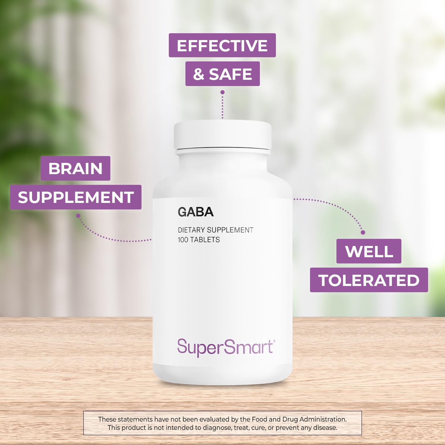 Supersmart - GABA 750mg per Day (High Strength) - Gamma-Amino Butyric Acid GABA Supplement | Non-GM & Gluten free - 100 Tablets - görsel 3
