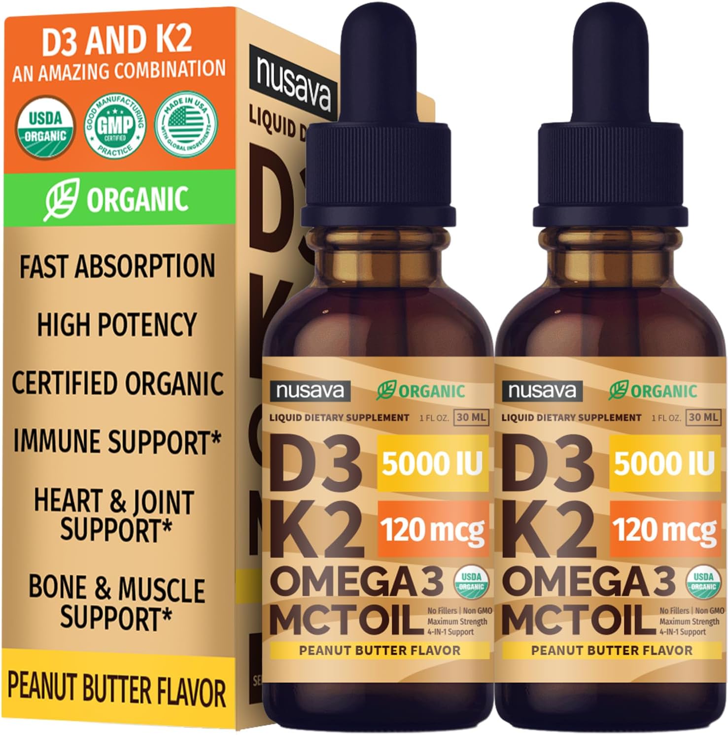 (2 Pack) Organic Vitamin D3 K2 Drops with MCT Oil & Omega 3 - Liquid Vitamin D3 5000 IU - K2 D3 Vitamin Supplement - Vitamin D Drops for Women & Men - No Fillers, Non-GM, GMP, Vanilla (2 Fl Oz) - görsel 9