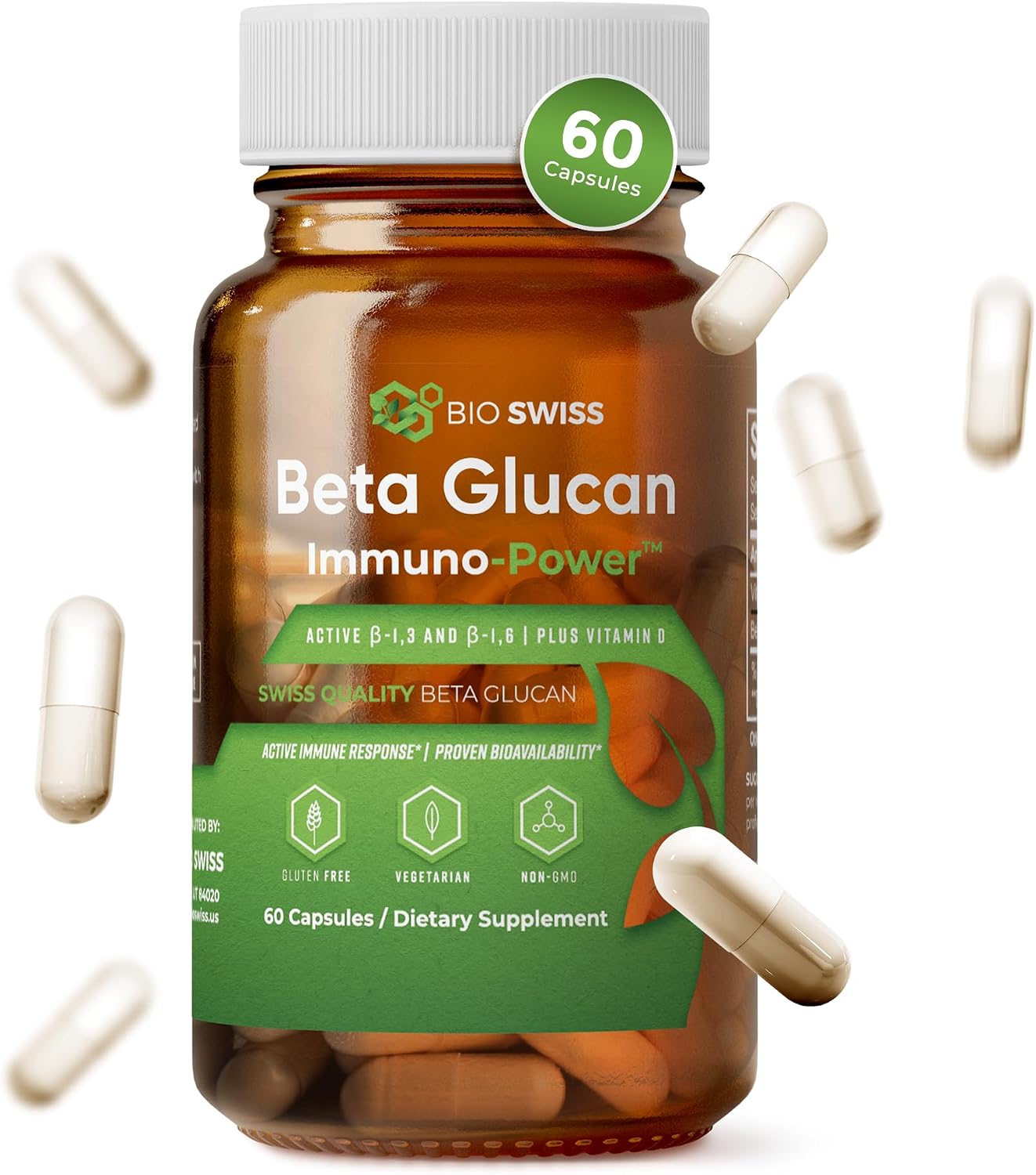 Bio Swiss Beta Glucan Immunity Power - 1,3D-1,6D Glucan with Vitamin D - Immune Support Supplement for Enhanced Defence and Wellbeing - Vegan, Gluten free (120 Capsules) - görsel 7