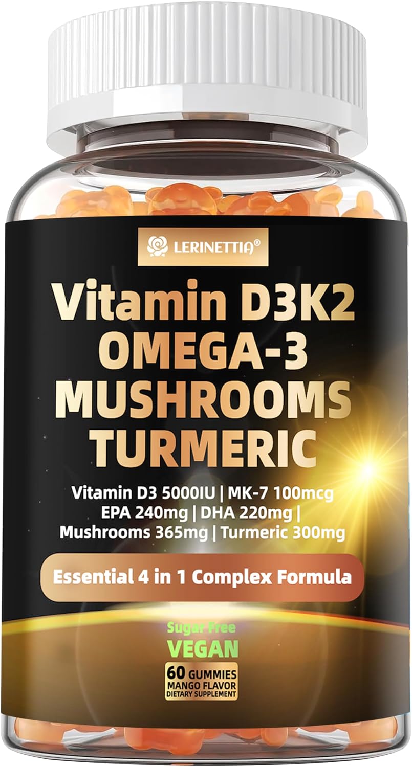 Vitamin D3 5000 IU (125 mcg) + Vitamin K2 (MK-7) Gummies with Algae Omega 3 – Vegan, Sugar-free, 60 Count - görsel 1