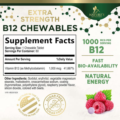 Vitamin B12 1000 mcg Methylcobalamin – Chewable & Fast Dissolve: Convenient tablet that dissolves quickly, ideal – Image 2