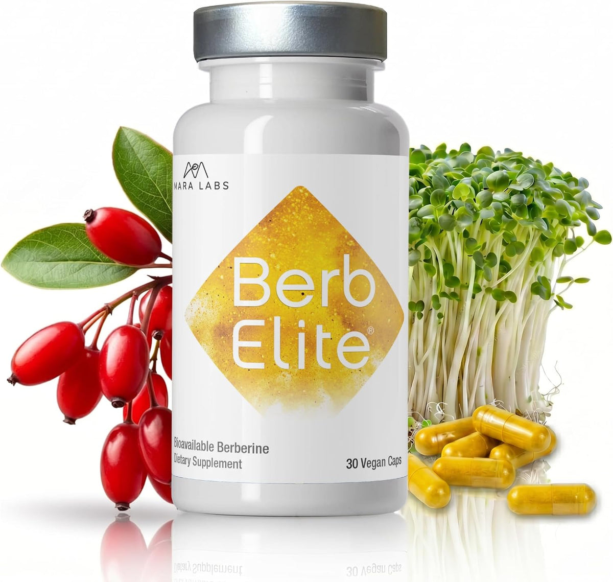 Mara Labs BerbElite | 350mg Berberine HCL & Broccoli Seed Complex for Enhanced Bioavailability | 30 Vegan Capsules – Image 1