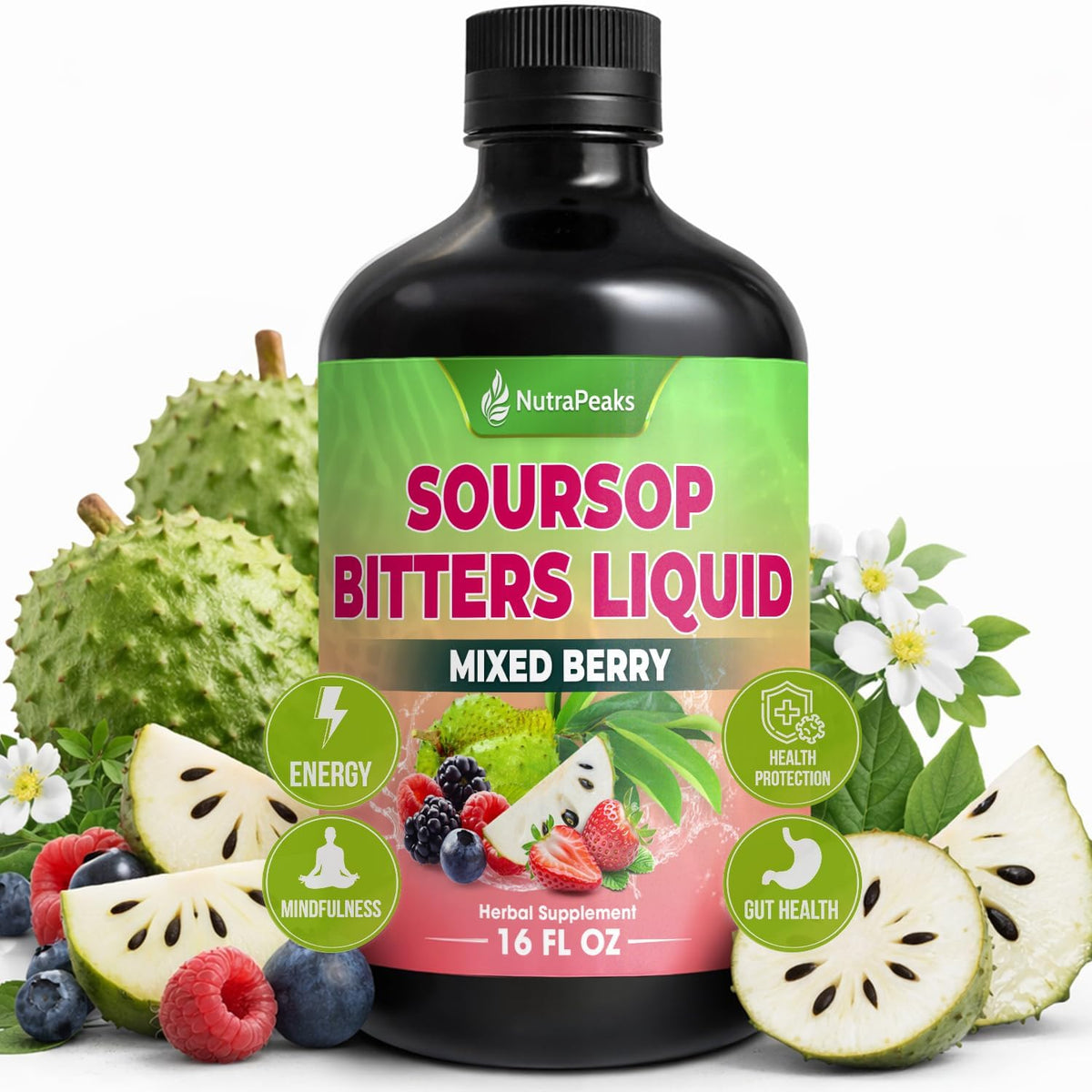 NutraPeaks Soursop Bitters Liquid – Mixed Berry, 473 mL – Image 1
