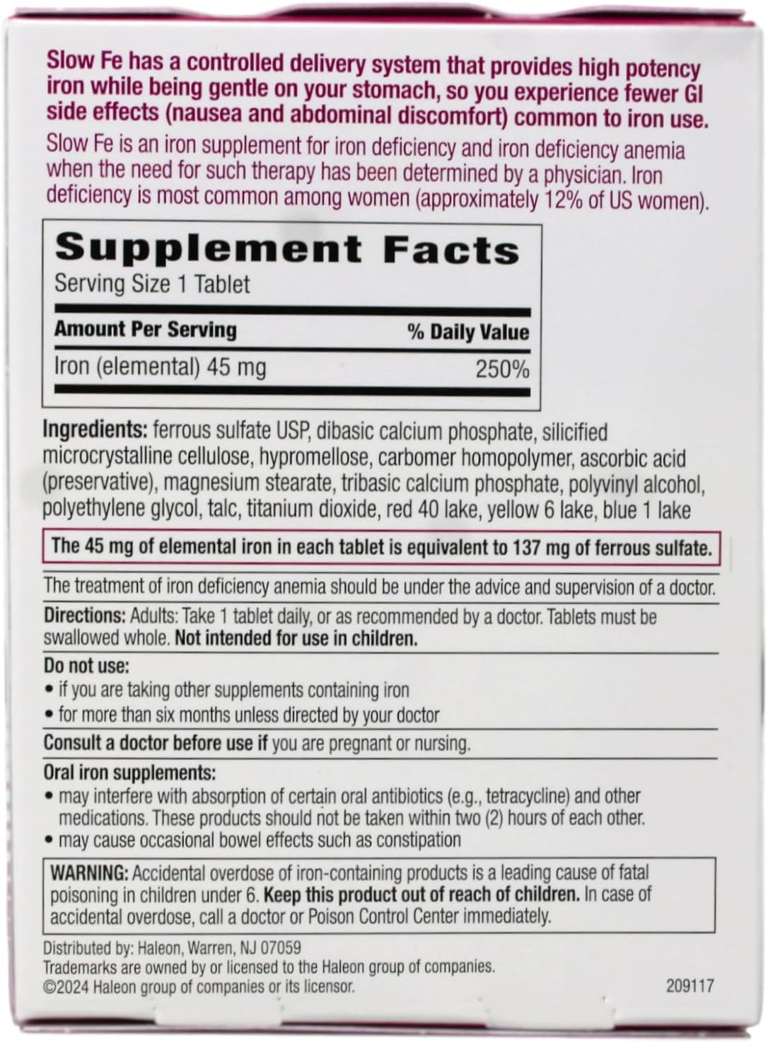 Slow Fe Slow Release Iron Tablets, 30 Tablets (Pack of 6) - görsel 3