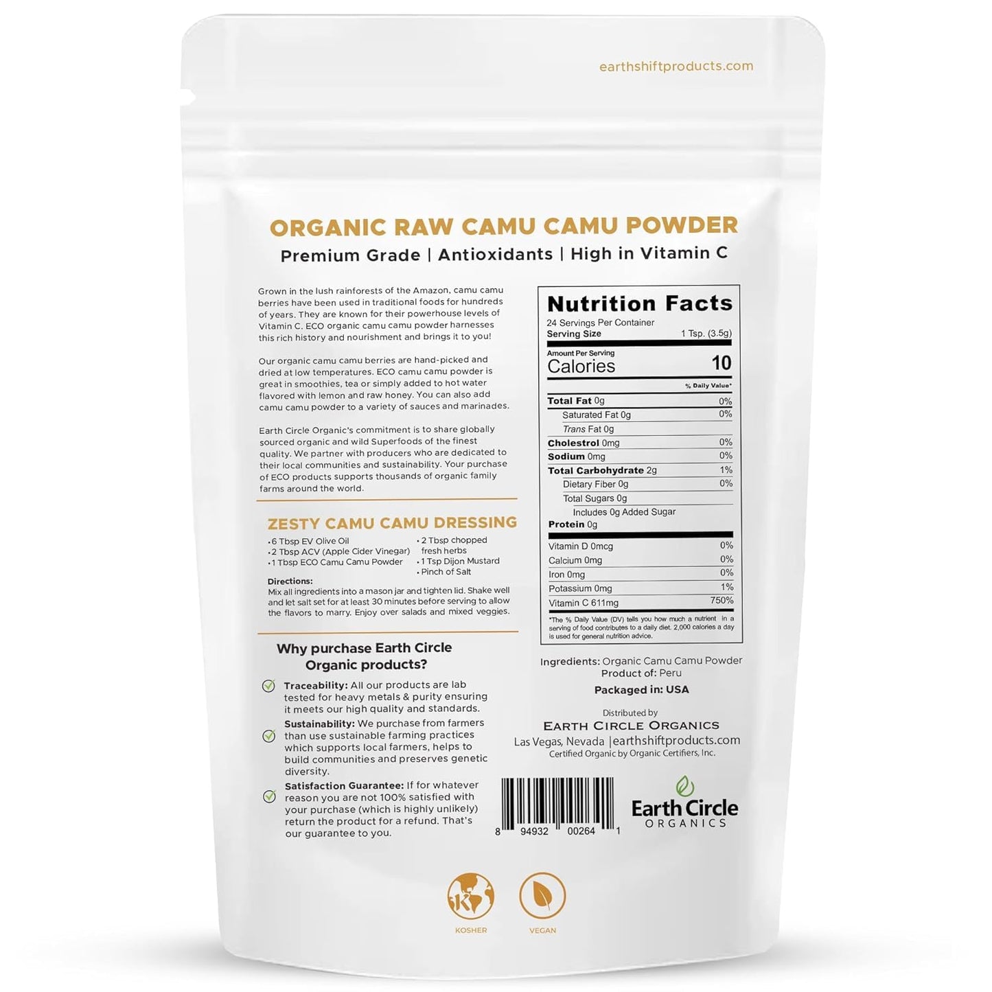 Earth Circle Organics Camu Camu Powder – Organic Raw Berry Powder with Natural Vitamin C & Antioxidants – Vegan, Kosher, Non-GM Superfood – 85g (Pack of 3) - görsel 2