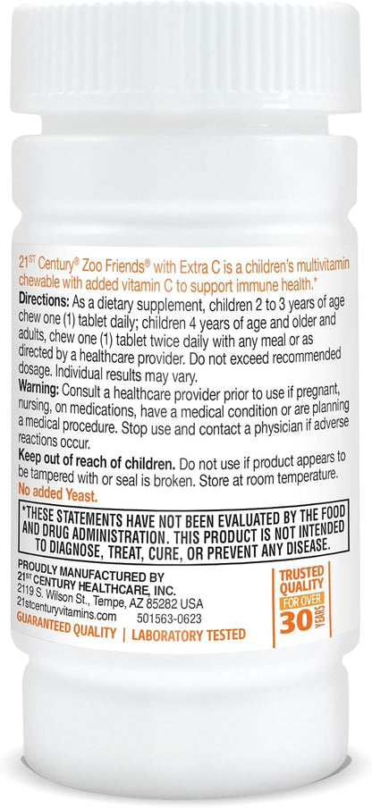 21st Century Zoo Friends with Extra C Chewable Tablets, 60 Count