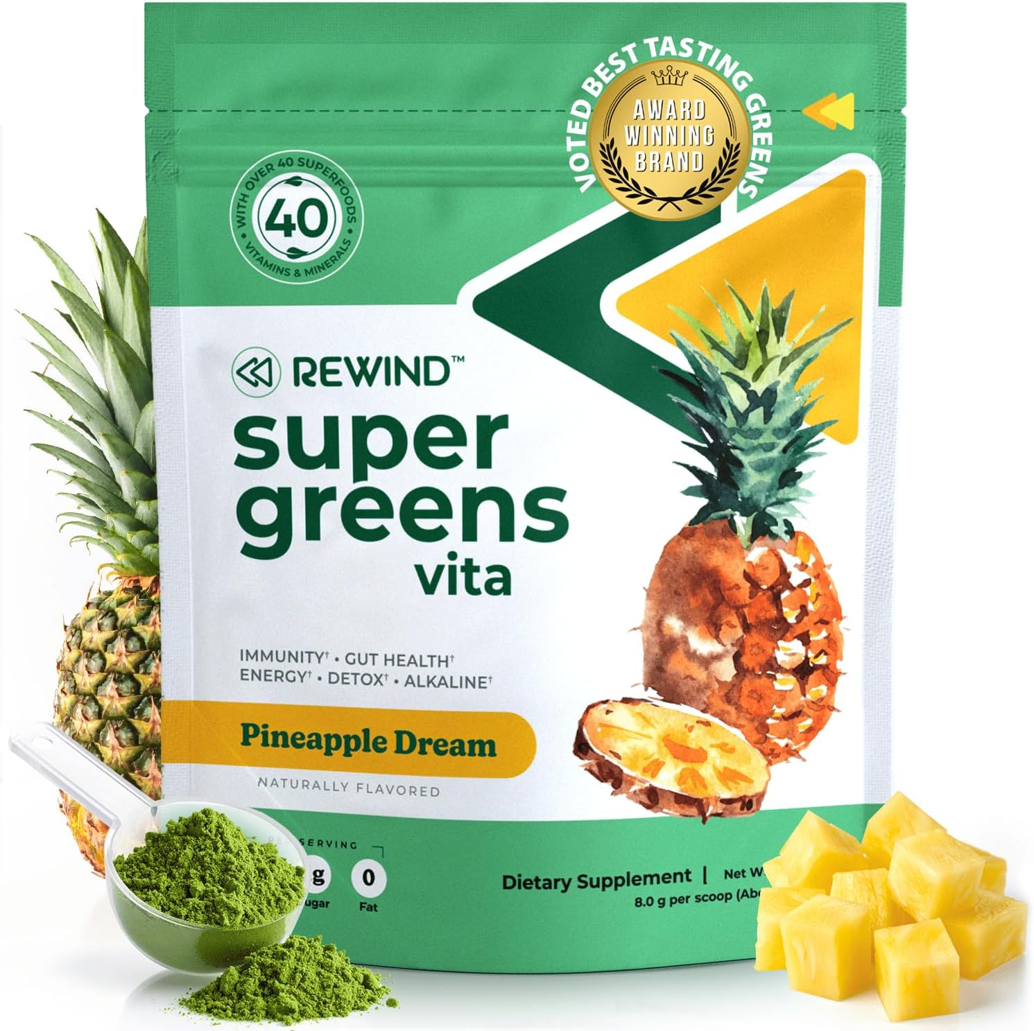 Rewind Best Tasting Super Greens Powder – Peach Flavour (40+ Superfoods, Vitamins & Minerals) - görsel 9