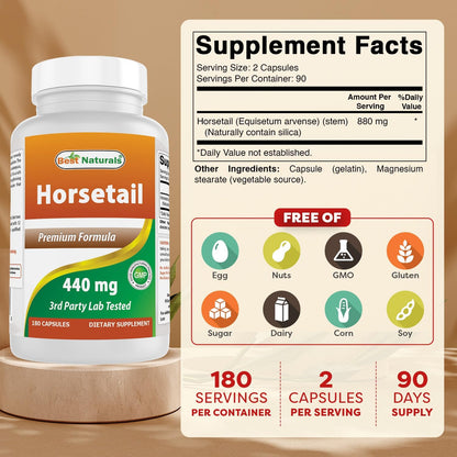 Best Naturals Horsetail 440 mg - 180 Capsules (Pack of 3)