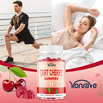 Yonrave Tart Cherry Gummies – Uric Acid Cleanse & Joint Support with Celery Seed – Vegan, Antioxidant Tart Cherry Supplement – Mixed Berry Flavour, 60 Count