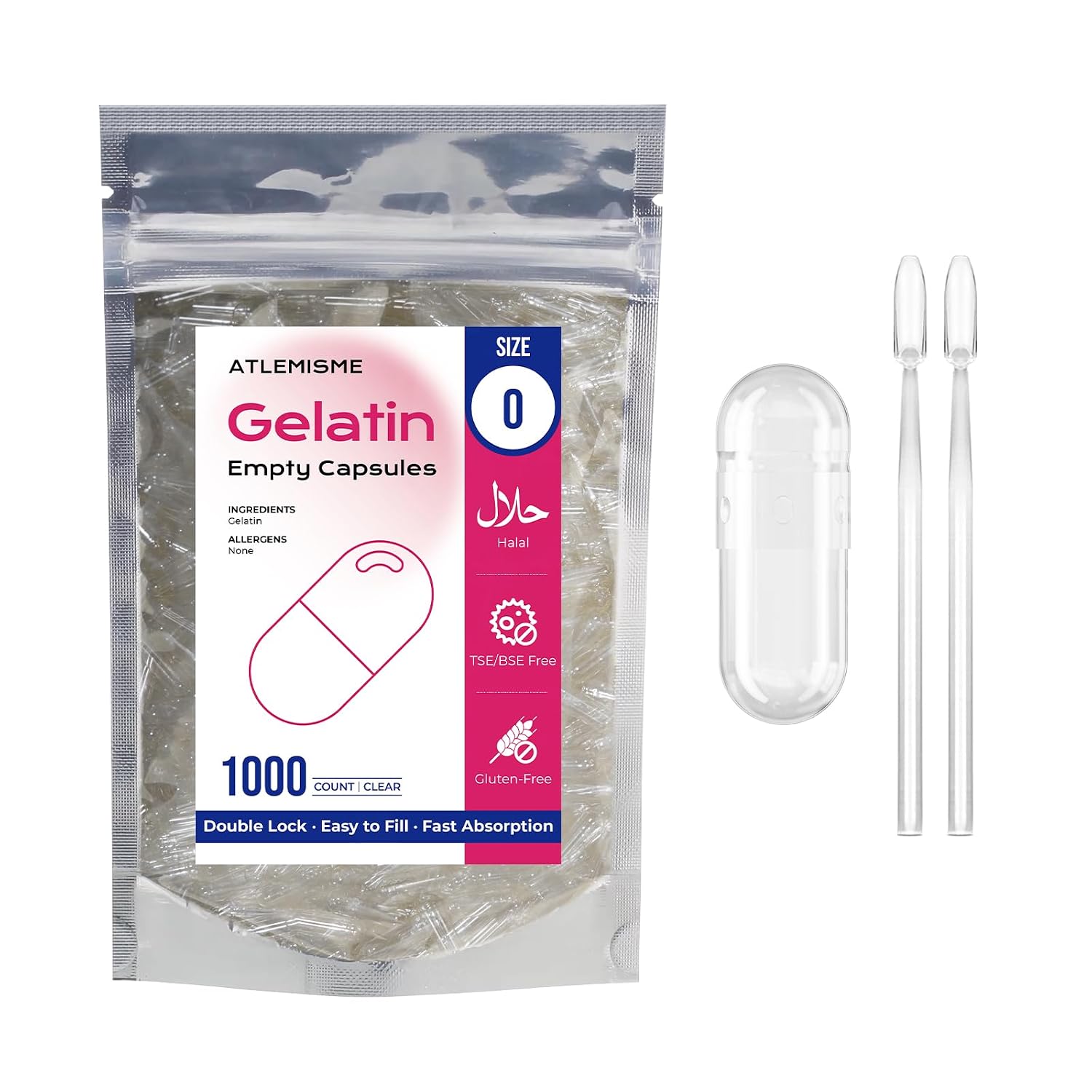 ATLEMISME Empty Gelatine Capsules Size 0 - Clear Empty Capsules 500 Count - Kosher and Halal Pure Gelatine Capsules - DIY Powder Filling - görsel 10