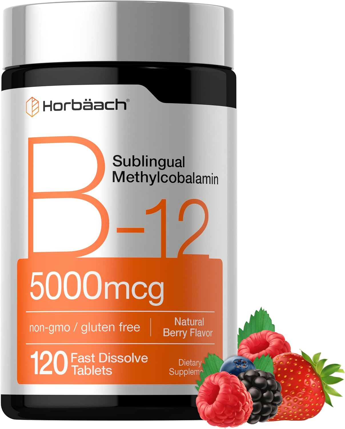 Horbäach Vitamin B12 5000 mcg Sublingual Tablets - Methylcobalamin - Natural Berry Flavour - 120 Count - görsel 1