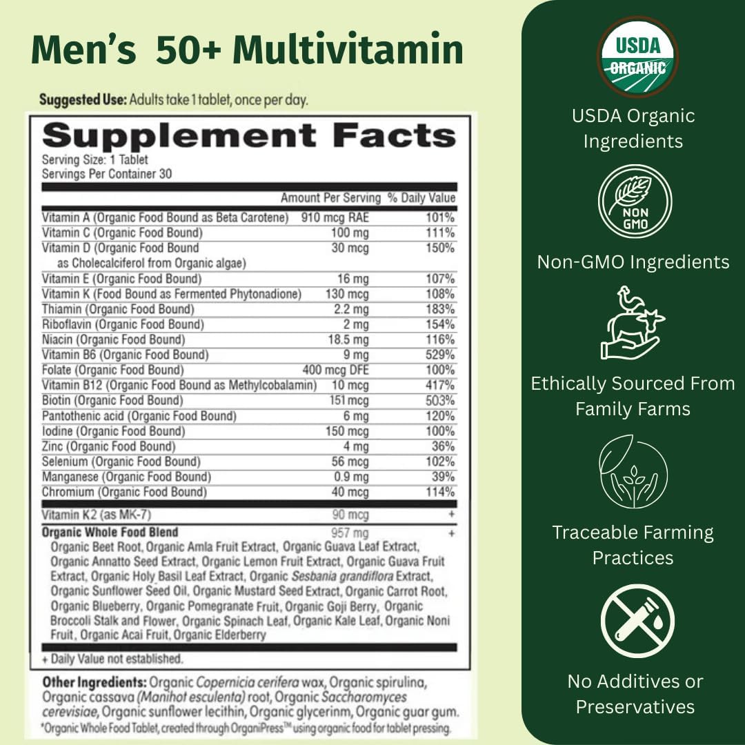 Once-daily Multivitamin for Men 50+, 19 Vitamins from Herbs & Superfoods, Supports Prostate Health, Energy Levels, and – Image 2