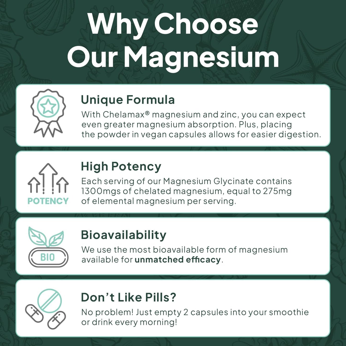 Organics Ocean Pure Magnesium Glycinate with Zinc – Chelated Magnesium for Sleep and Muscle Support – 6 Bottles - görsel 6