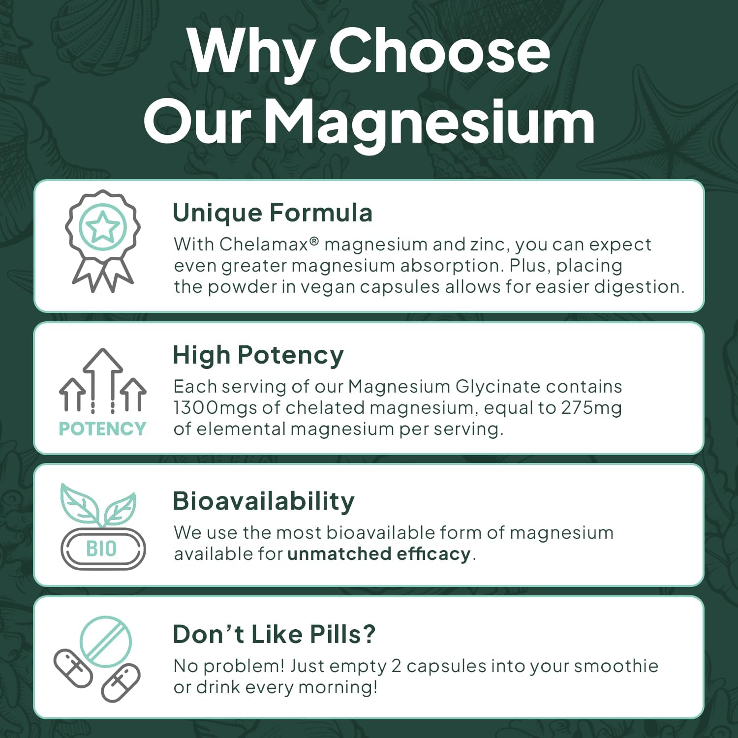 Organics Ocean Pure Magnesium Glycinate with Zinc – Chelated Magnesium for Sleep and Muscle Support – 6 Bottles - görsel 6