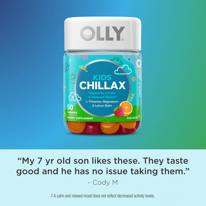 OLLY Kids Chillax Gummy - Magnesium, L-Theanine & Lemon Balm - Calm Mood Support - Sherbet Flavoured - 50 Gummies