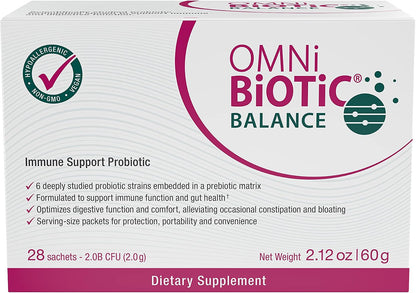 OMNi BiOTiC Balance Probiotic Immune Support - Bifidobacterium & Lactobacillus - Hypoallergenic - Immune Booster Supplement for Men and Women - Non-GM (28 Daily Sachets)