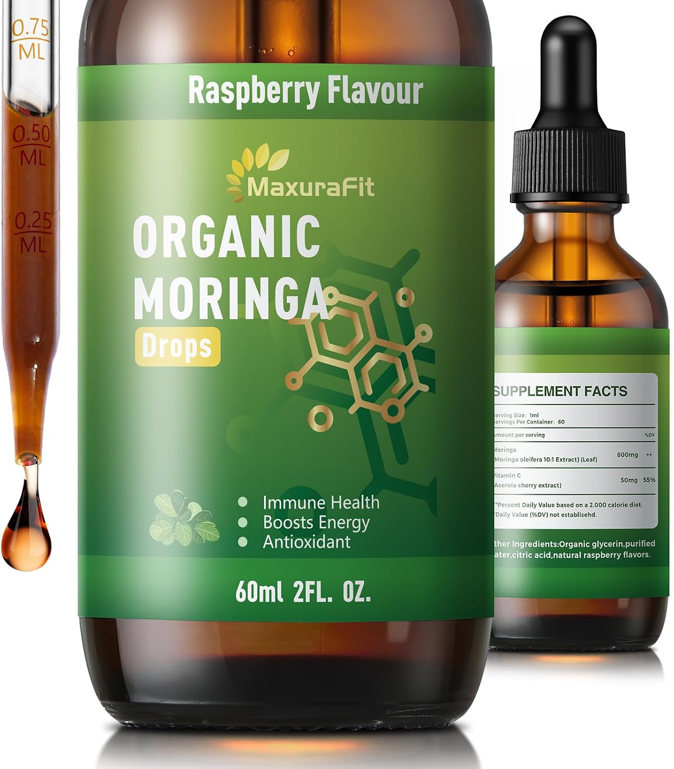 Moringa Leaf Drops with Vitamin C, Moringa Oleifera Extract Liquid Drops for Immunity Support, Antioxidant, Overall Health & Energy, Vegan Herbal Supplement 120 mL - görsel 9