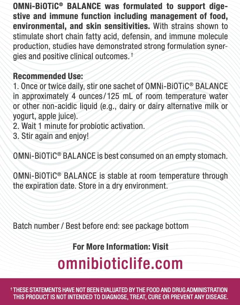 OMNi BiOTiC Balance Probiotic Immune Support - Bifidobacterium & Lactobacillus - Hypoallergenic - Immune Booster Supplement for Men and Women - Non-GM (28 Daily Sachets) - görsel 4