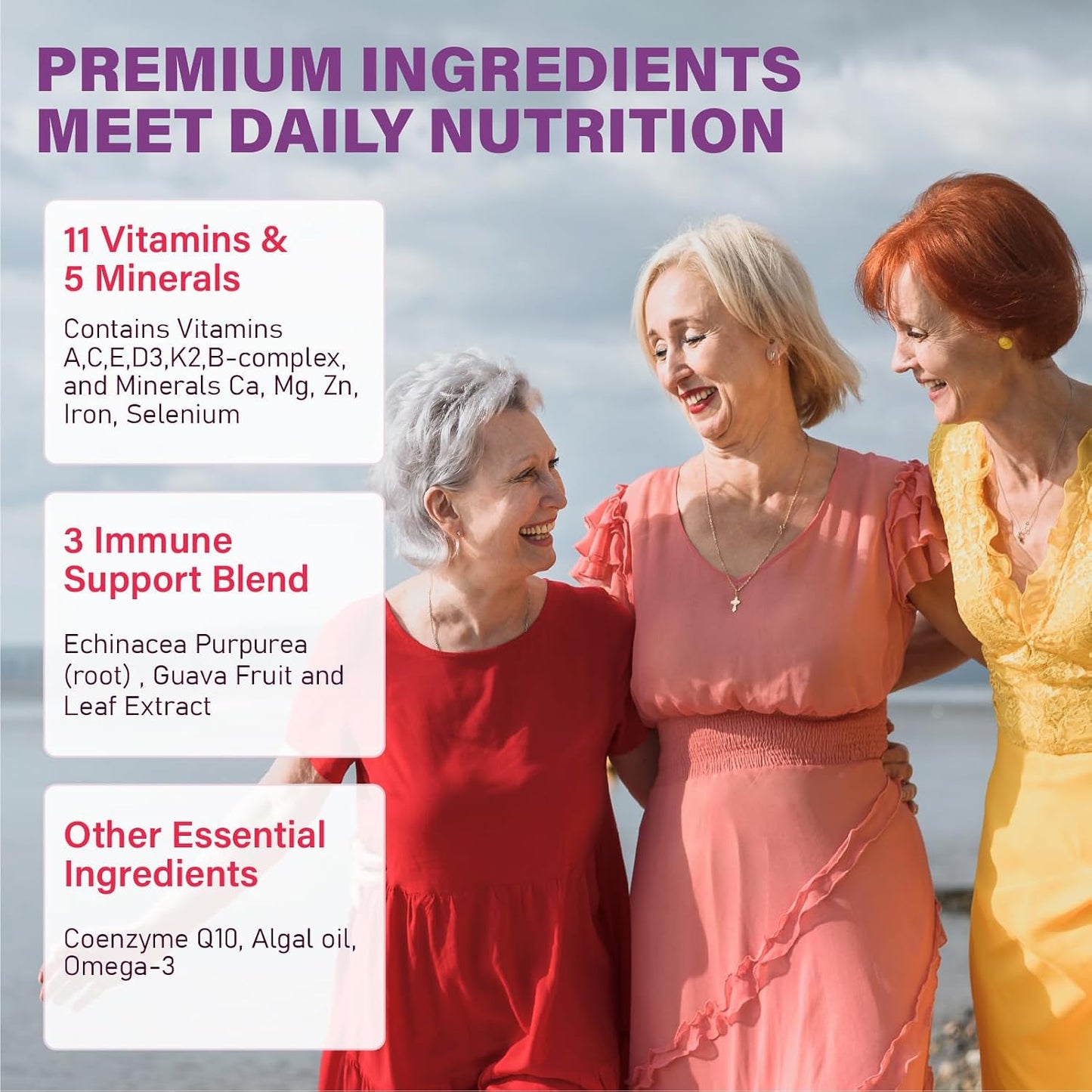 Multivitamin Gummies for Women's 50+ with Omega-3, Coenzyme Q10, Iron, Calcium, Zinc, Vitamin A, C, D3, E, K2, B Complex, Folate - Multi Vitamins & Minerals for Energy, Beauty, Immune - Pack of 2 - görsel 3