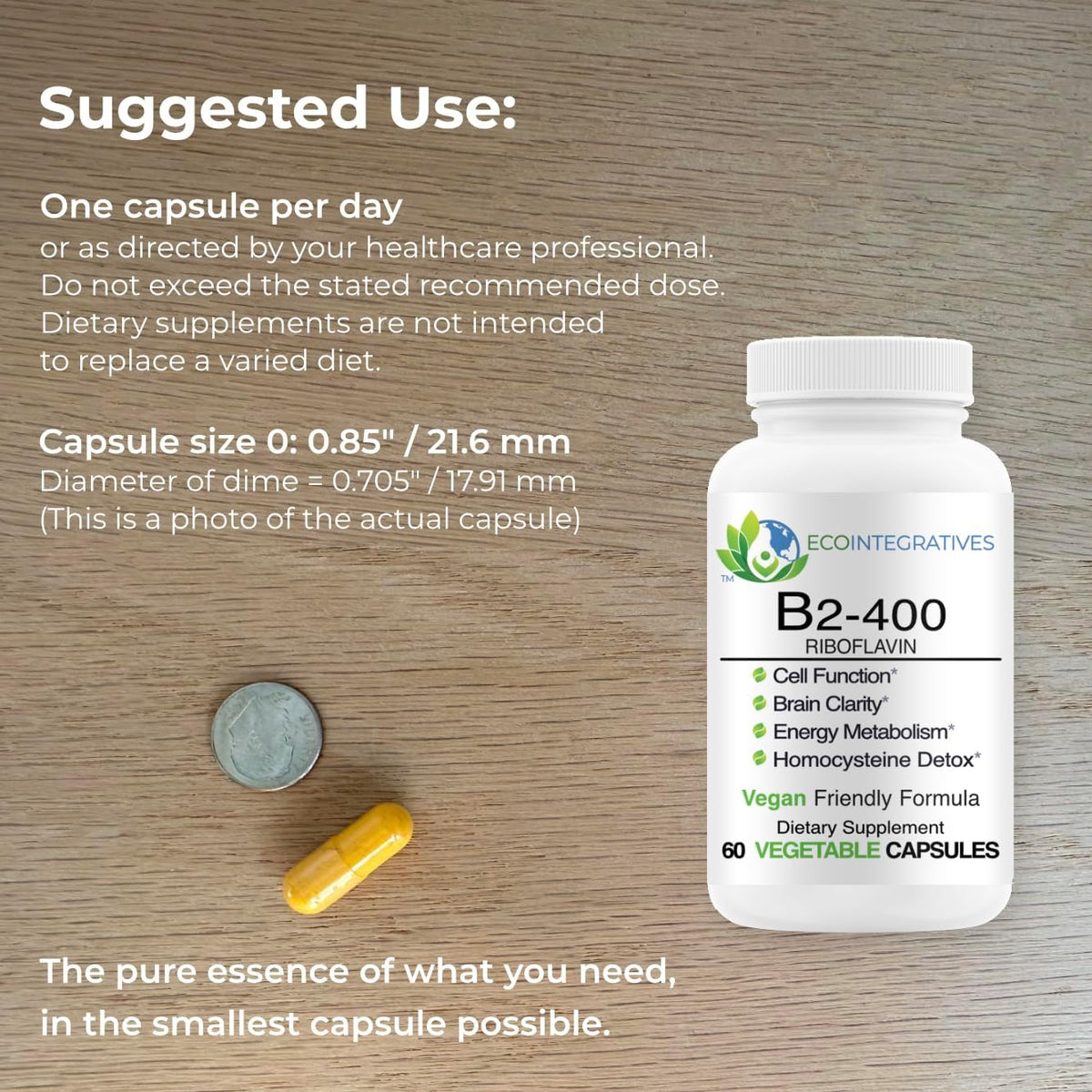 B2-400 Pure Riboflavin - Supports Nervous System Health, Homocysteine Metabolism, Cardiovascular Health, Energy Production, – Image 3