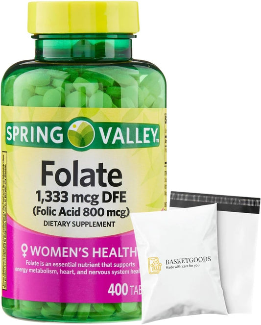 Spring Valley Folate Supplement, 1,333 mcg – Red blood cell formation: Helps maintain healthy oxygen transport – Image 1