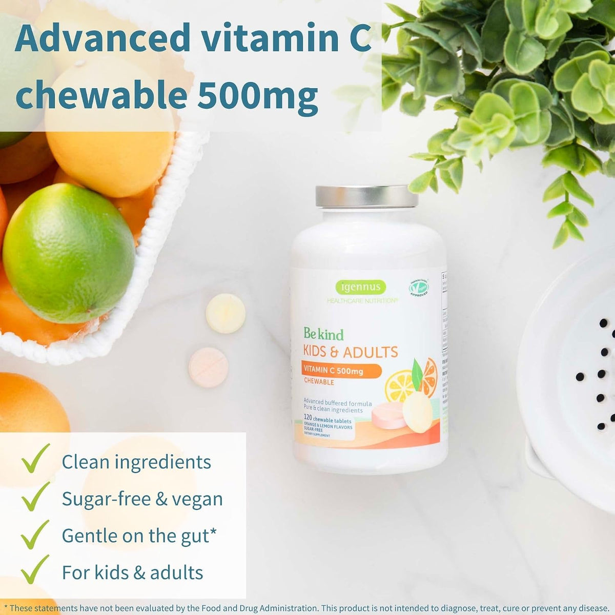 Igennus Vitamin C Chewable 250-500mg Gentle & Buffered for Kids & Adults – Image 2